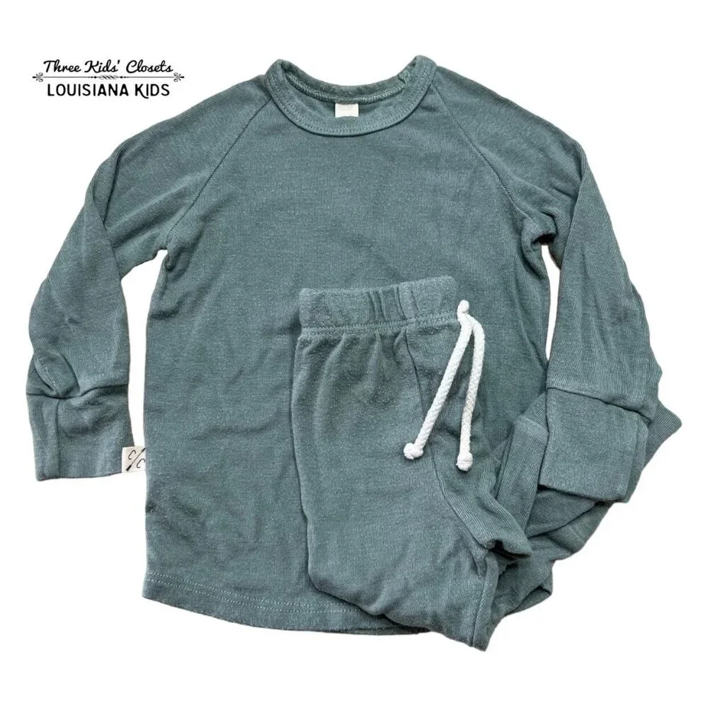 Childhoods 6-12m Green Rib Knit Night Set Pajamas